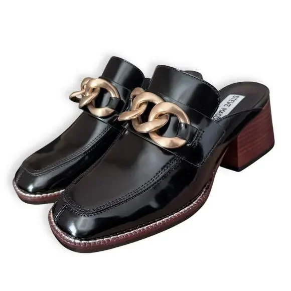 Steve Madden Women's Lorie Mule: Vegan Leather Slip-On Heeled Mule, SZ 6.5 Chain - Picture 4 of 16